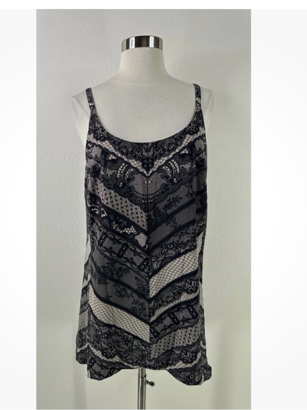 Cabi Sleeveless Black Lace Overlay Tank Top